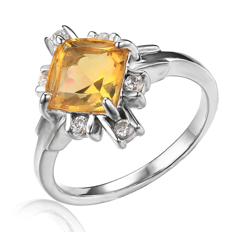 2 2/5 CTW Princess Yellow Citrine Star Cocktail Ring in 0.925 White Sterling Silver (MDS170184)