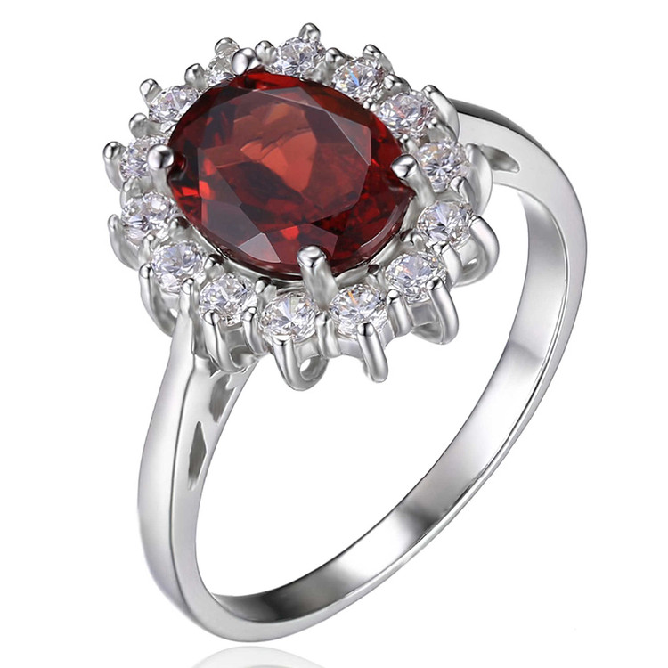 3 2/5 CTW Oval Red Garnet Cocktail Ring in 0.925 White Sterling Silver (MDS170242)
