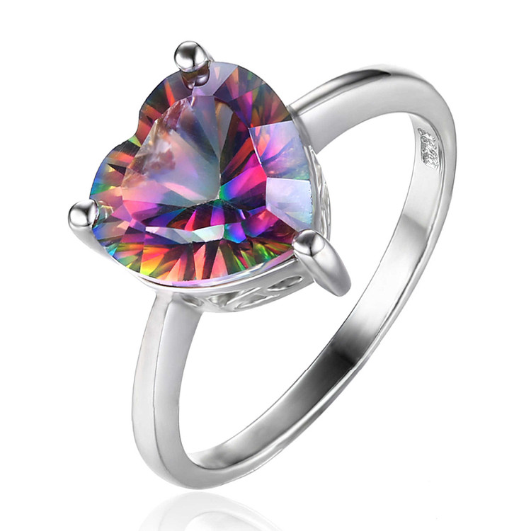 3 1/6 CT Heart Mystic Topaz Cocktail Ring in 0.925 White Sterling Silver (MDS170262)