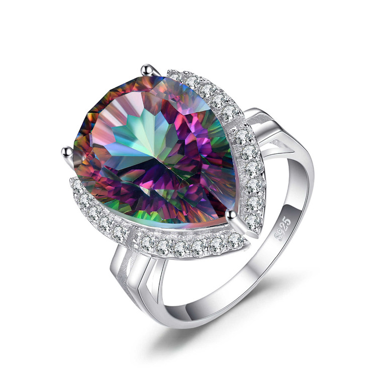 13 CTW Pear Mystic Topaz Cocktail Ring in 0.925 White Sterling Silver (MDS170268)