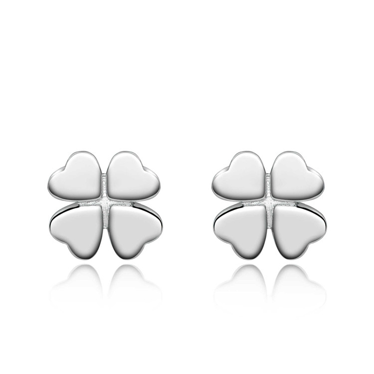 Four Leaf Clover Stud Earrings in 0.925 White Sterling Silver (MDS170400)