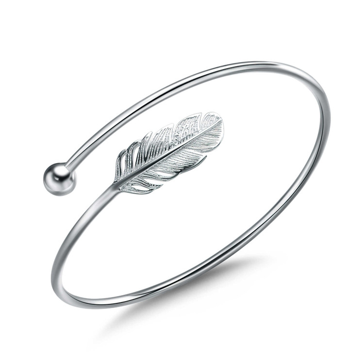 Leaf Bangle Bracelet in 0.925 White Sterling Silver (MDS170430)