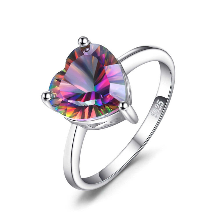2 2/3 CT Heart Mystic Topaz Heart Cocktail Ring in 0.925 White Sterling Silver (MDS170440)