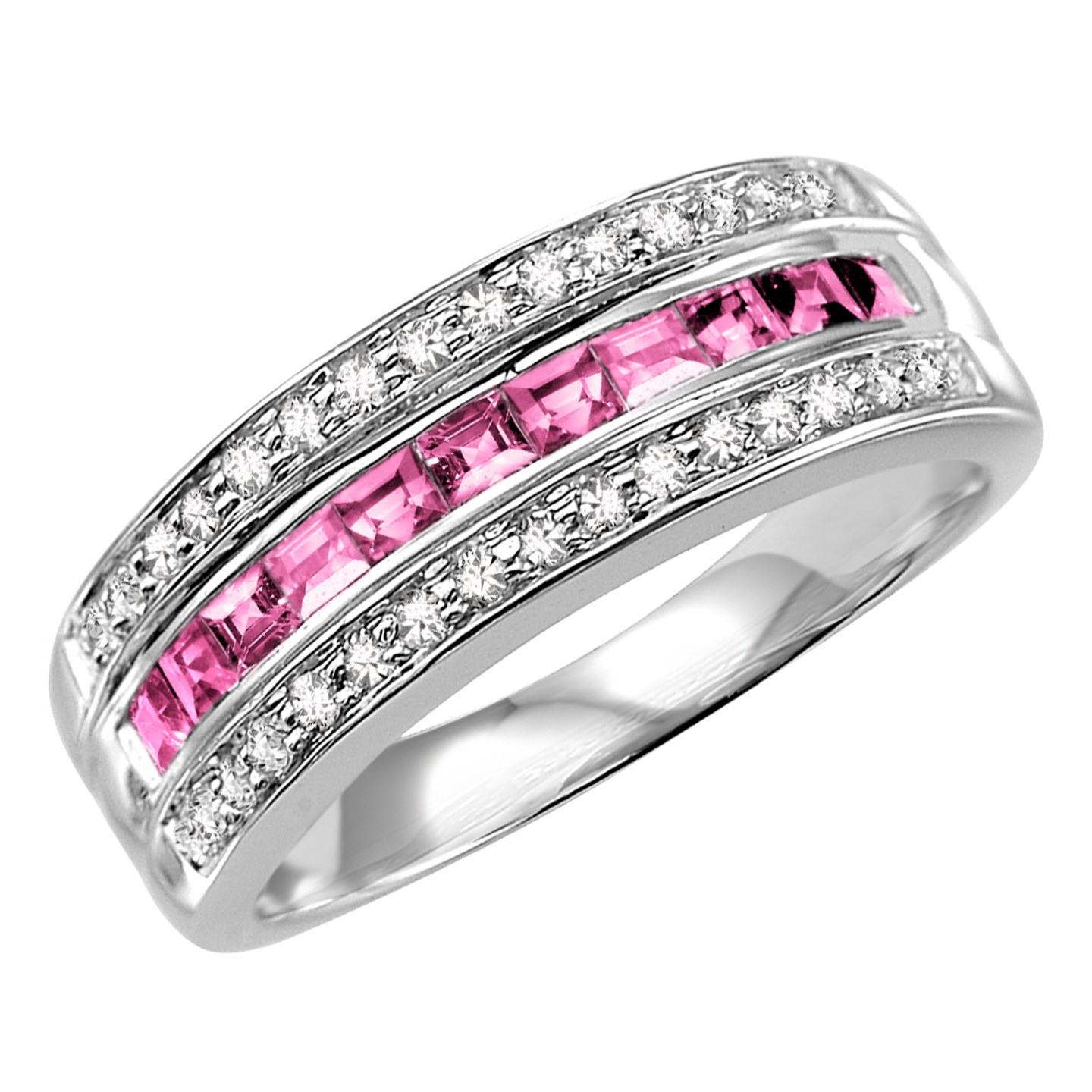 2/3 CTW Princess Pink Sapphire Cocktail Ring in 14K White Gold (MV3002)