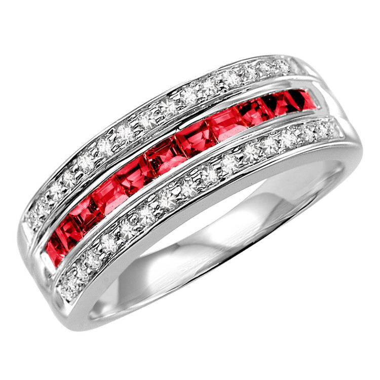 2/3 CTW Princess Red Ruby Cocktail Ring in 14K White Gold (MV3004)