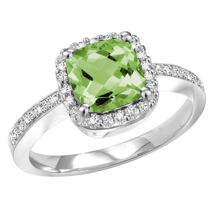 1 4/5 CTW Cushion Green Peridot Cocktail Engagement Ring in 14K White Gold (MV3014)