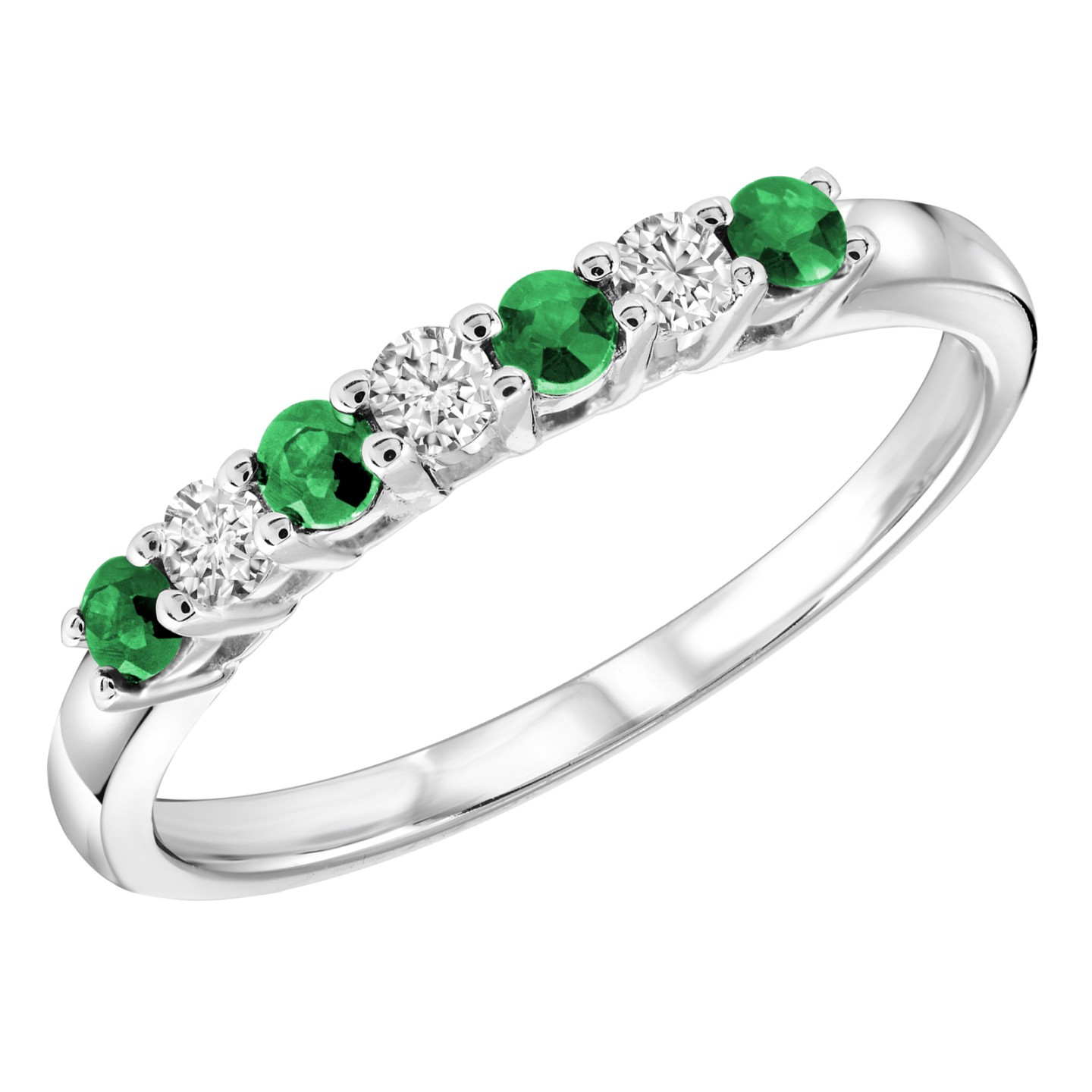 1/3 CTW Round Green Emerald Cocktail Ring in 14K White Gold (MV3021)