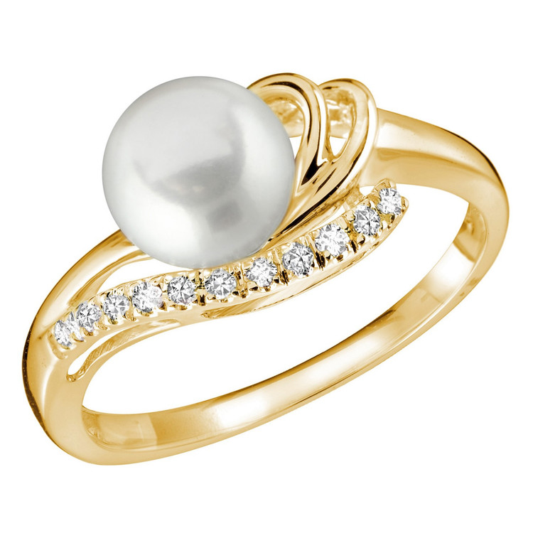 White Pearl Cocktail Ring in 14K Yellow Gold (MV3080)