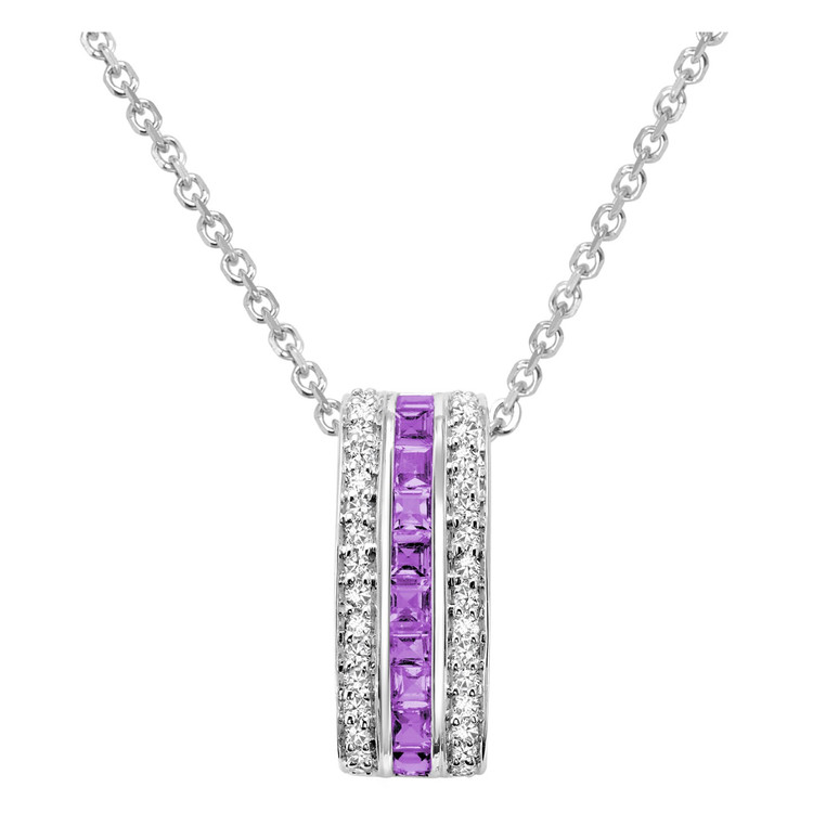 5/8 CTW Round Purple Amethyst Three Row Pendant Necklace in 14K White Gold With Chain (MV3126)
