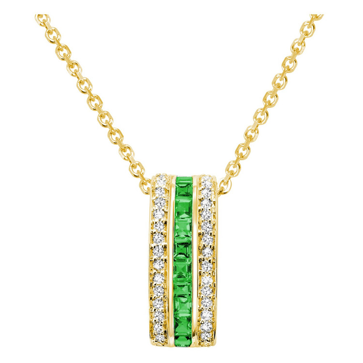 5/8 CTW Princess Green Emerald Three Row Pendant Necklace in 14K Yellow Gold With Chain (MV3127)