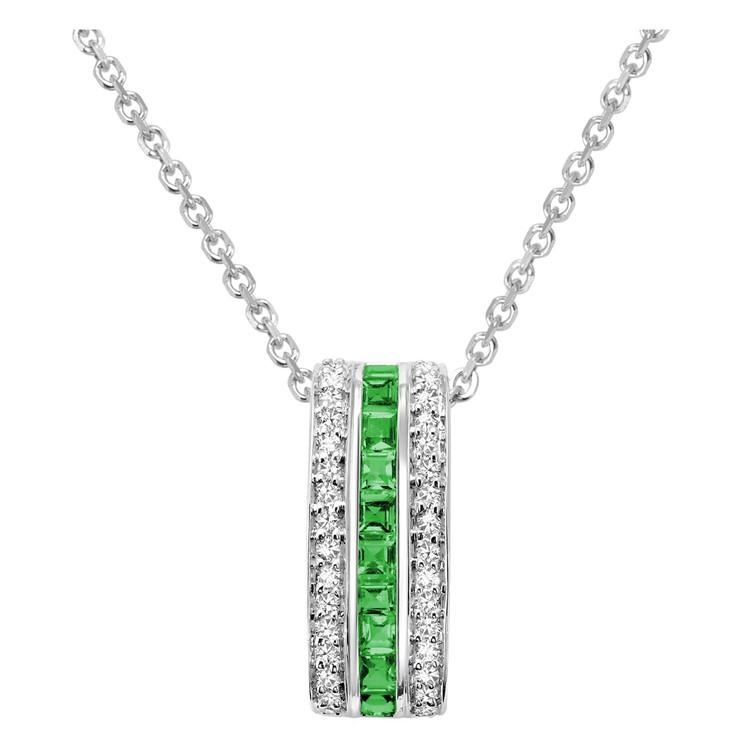 5/8 CTW Princess Green Emerald Three Row Pendant Necklace in 14K White Gold With Chain (MV3128)