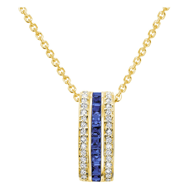 5/8 CTW Princess Blue Sapphire Three Row Pendant Necklace in 14K Yellow Gold With Chain (MV3133)