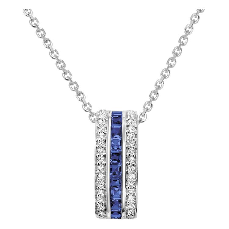 5/8 CTW Princess Blue Sapphire Three Row Pendant Necklace in 14K White Gold With Chain (MV3134)