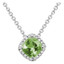 1 1/5 CTW Cushion Green Peridot Halo Pendant Necklace in 14K White Gold With Chain (MV3141)