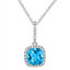 1 3/4 CTW Cushion Blue Topaz Halo Pendant Necklace in 14K White Gold With Chain (MV3145)