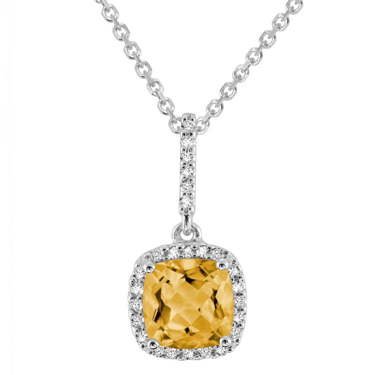 1 3/4 CTW Cushion Yellow Citrine Halo Pendant Necklace in 14K White Gold With Chain (MV3146)