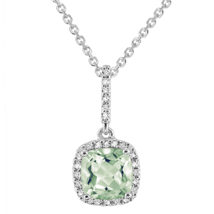 1 3/4 CTW Cushion Green Amethyst Halo Pendant Necklace in 14K White Gold With Chain (MV3147)