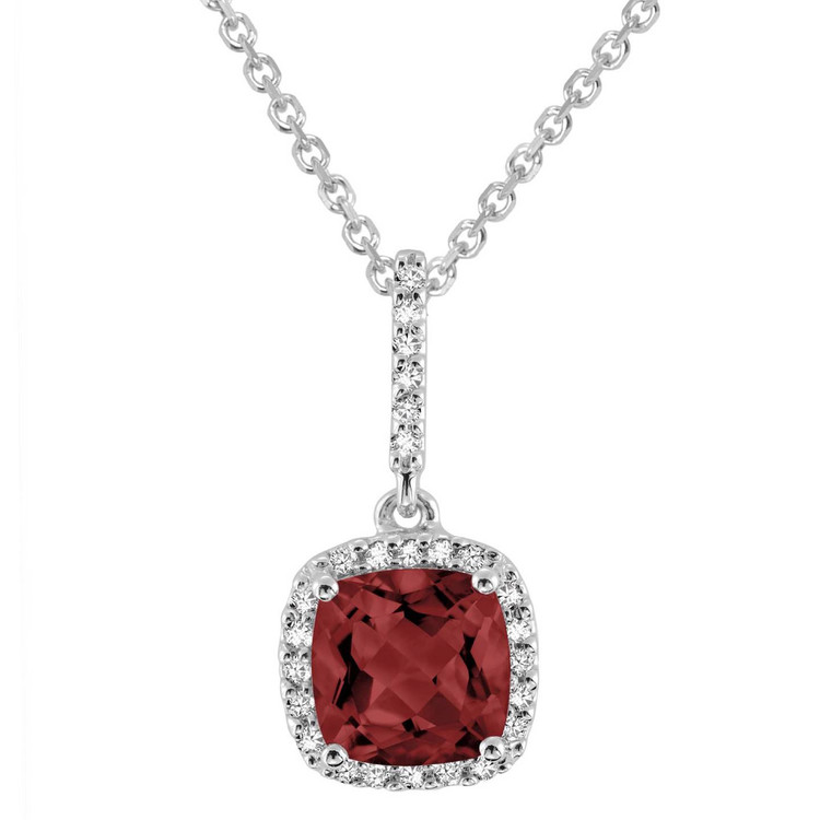 1 3/4 CTW Cushion Red Garnet Halo Pendant Necklace in 14K White Gold With Chain (MV3148)