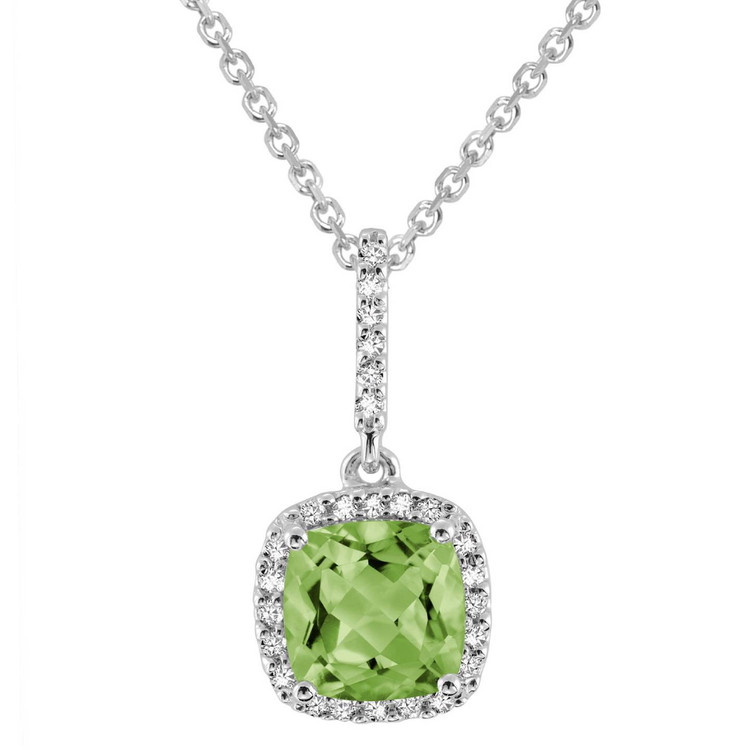 1 3/4 CTW Cushion Green Peridot Halo Pendant Necklace in 14K White Gold With Chain (MV3149)