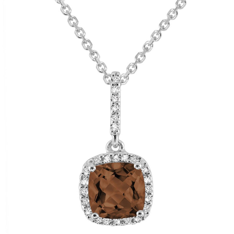 1 3/4 CTW Cushion Brown Topaz Halo Pendant Necklace in 14K White Gold With Chain (MV3152)