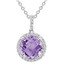 2 1/8 CTW Round Purple Amethyst Halo Pendant Necklace in 14K White Gold With Chain (MV3156)