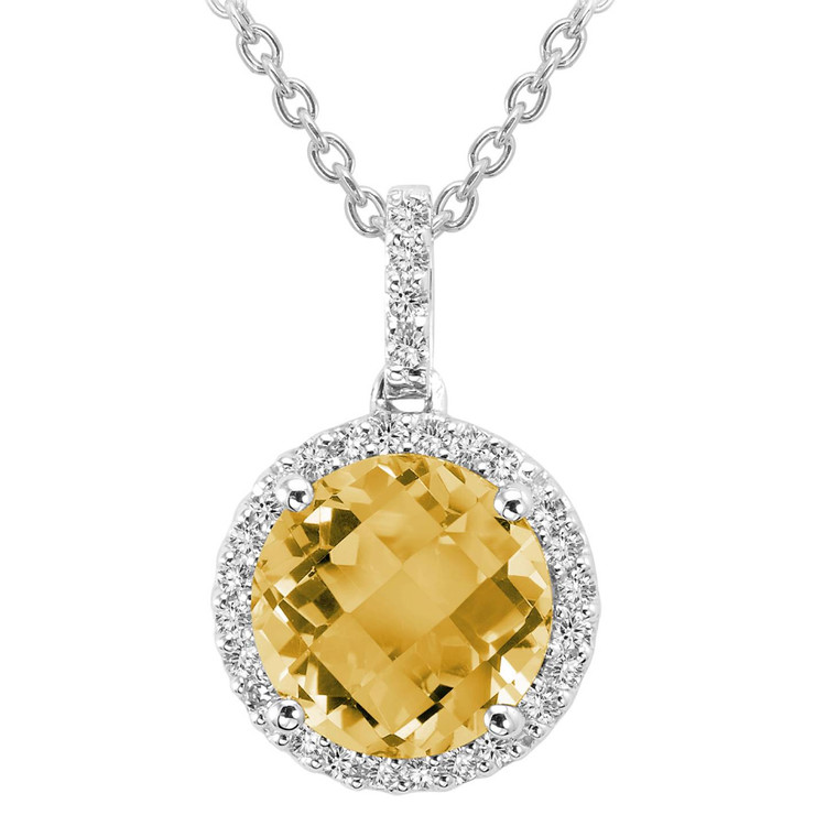2 1/8 CTW Round Yellow Citrine Halo Pendant Necklace in 14K White Gold With Chain (MV3158)
