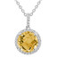 2 1/8 CTW Round Yellow Citrine Halo Pendant Necklace in 14K White Gold With Chain (MV3158)