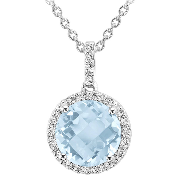 2 1/8 CTW Round Blue Topaz Halo Pendant Necklace in 14K White Gold With Chain (MV3163)
