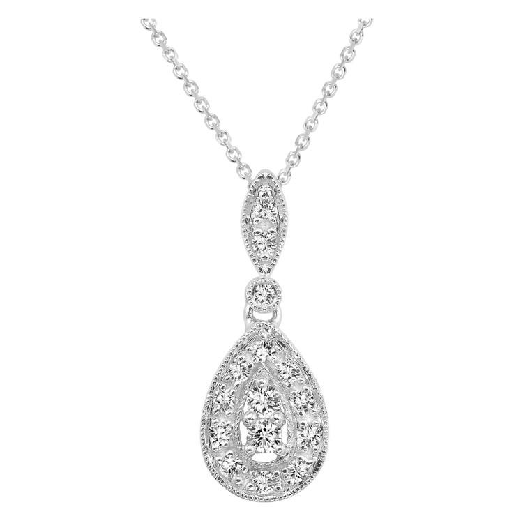 1/7 CTW Round Diamond Halo Pendant Necklace in 14K White Gold With Chain (MV3166)