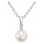 Round White Pearl Solitaire with Accents Pendant Necklace in 14K White Gold With Chain (MV3167)