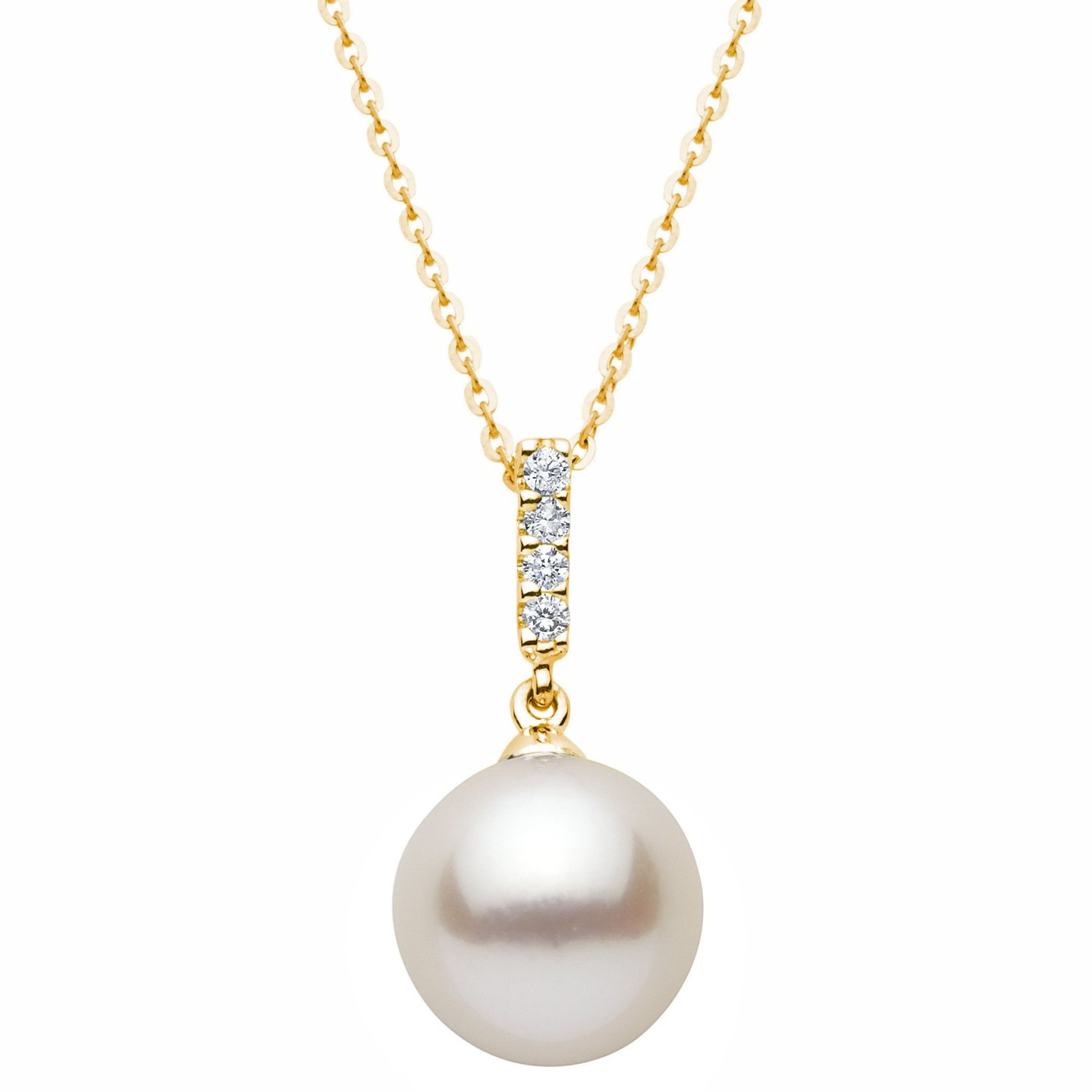 Round White Pearl Solitaire with Accents Pendant Necklace in 14K Yellow Gold With Chain (MV3170)