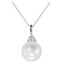 Round White Pearl Solitaire with Accents Pendant Necklace in 14K White Gold With Chain (MV3171)
