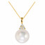 Round White Pearl Solitaire with Accents Pendant Necklace in 14K Yellow Gold With Chain (MV3172)