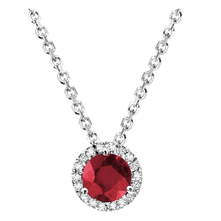 1/2 CTW Round Red Ruby Halo Pendant Necklace in 14K White Gold With Chain (MV3176)