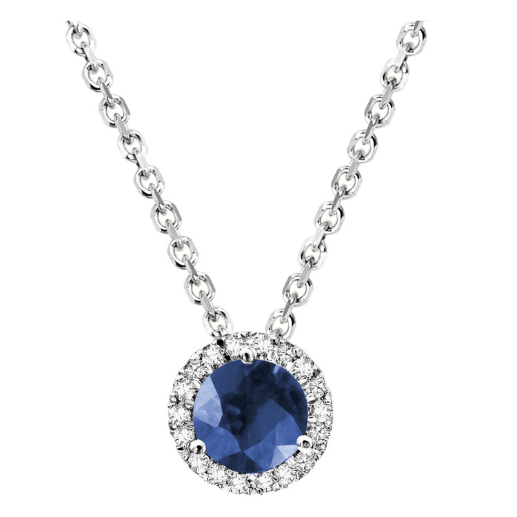 1/2 CTW Round Blue Sapphire Halo Pendant Necklace in 14K White Gold With Chain (MV3177)