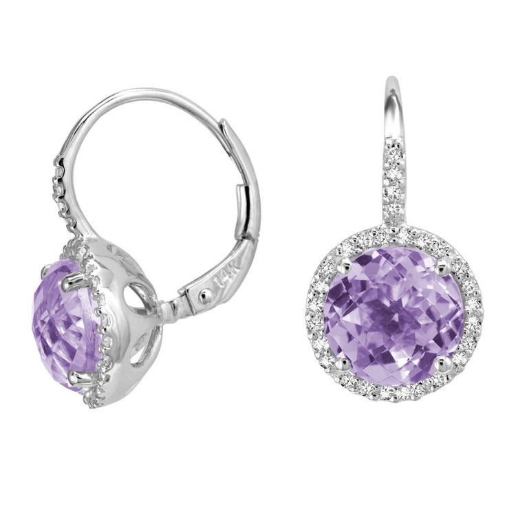 4 5/8 CTW Round Purple Amethyst Hoop Earrings in 14K White Gold (MV3210)
