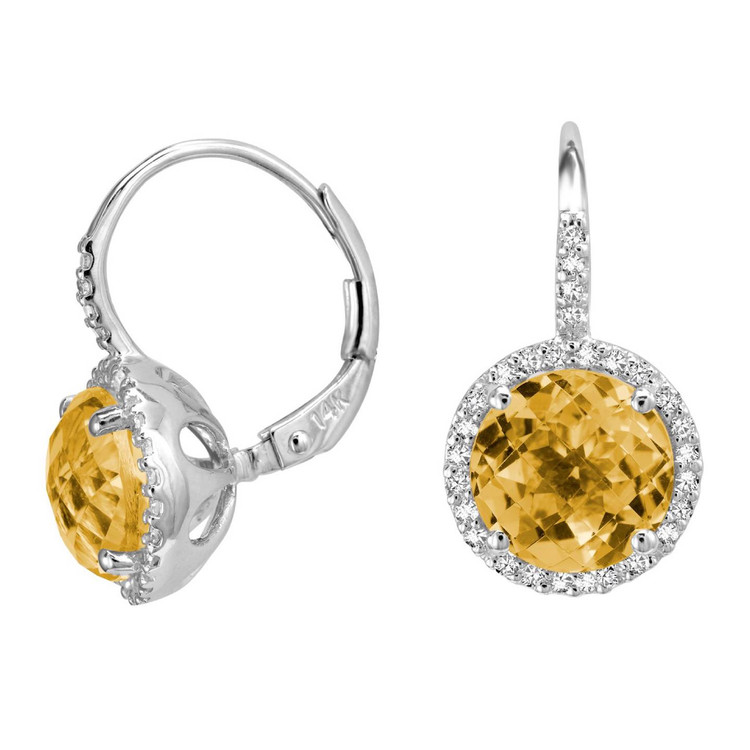 4 5/8 CTW Round Yellow Citrine Hoop Earrings in 14K White Gold (MV3212)