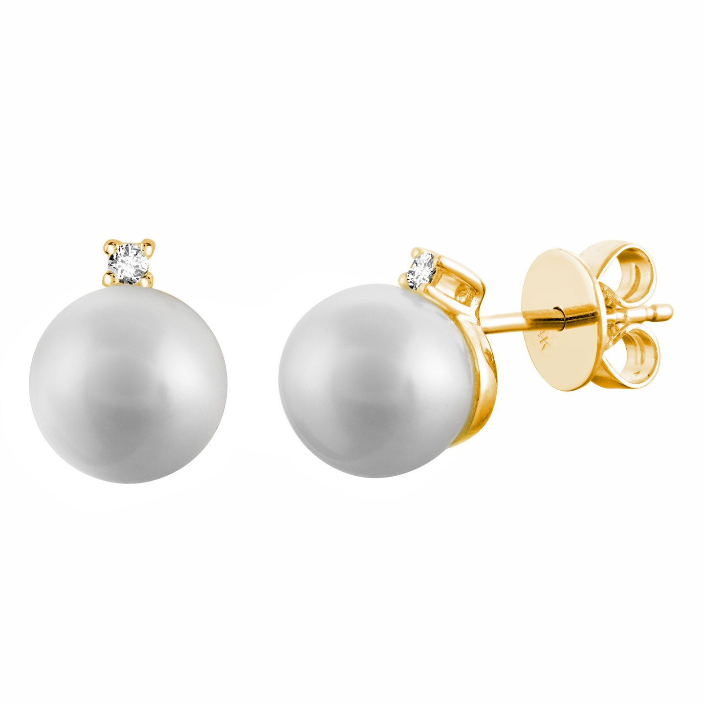 Round White Pearl Stud Earrings in 14K Yellow Gold (MV3223)