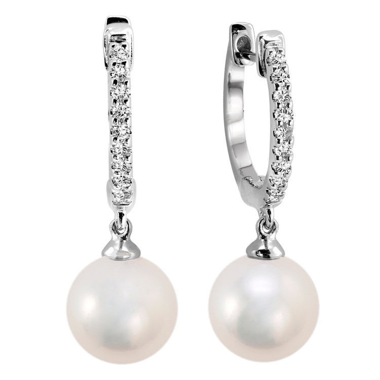 Round White Pearl Drop/Dangle Earrings in 14K White Gold (MV3225)