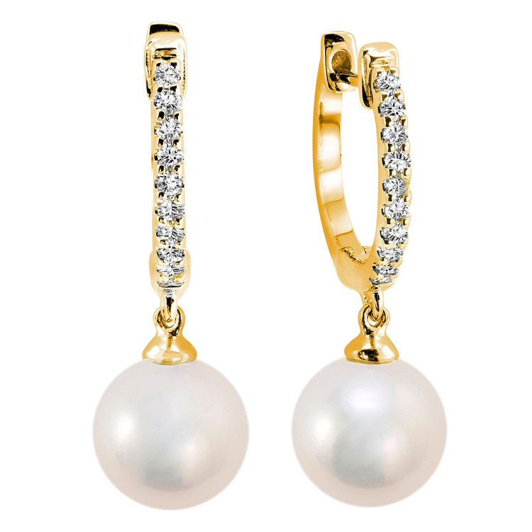 Round White Pearl Drop/Dangle Earrings in 14K Yellow Gold (MV3226)