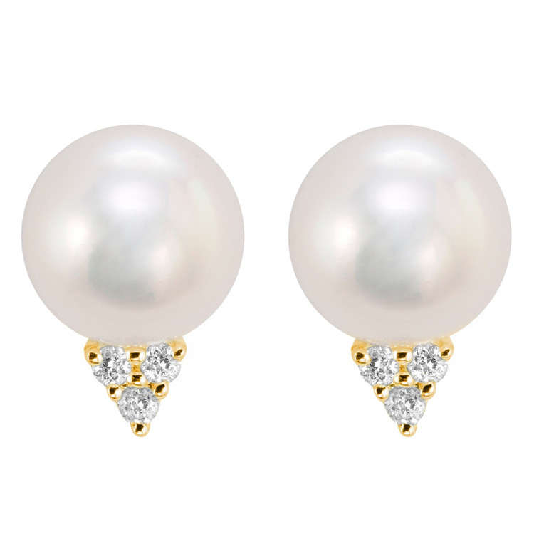 Round White Pearl Stud Earrings in 14K Yellow Gold (MV3228)