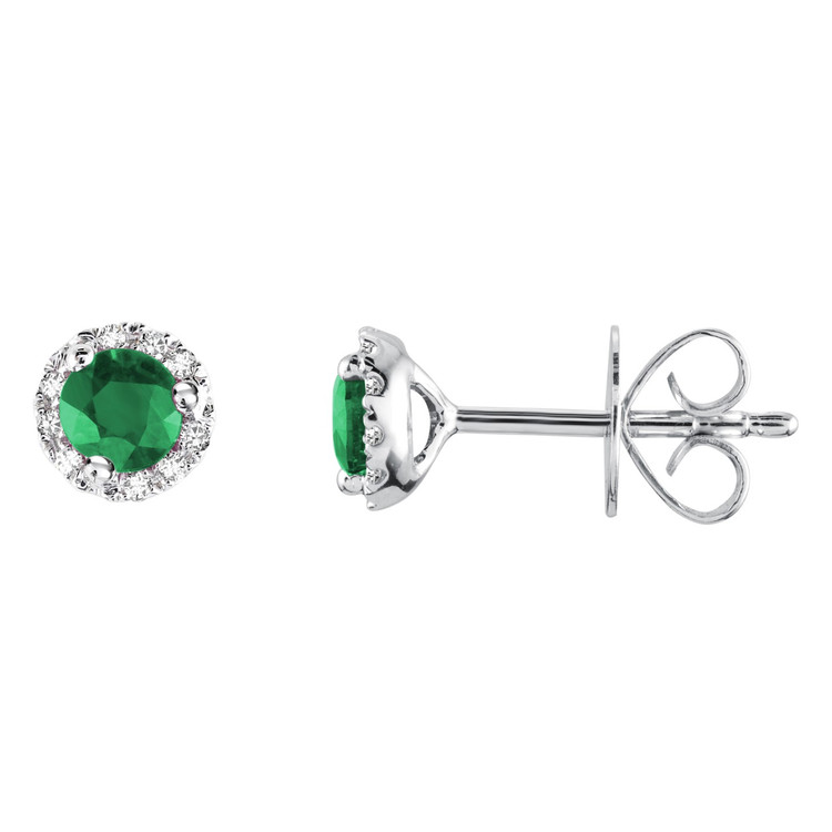 1 CTW Round Green Emerald Stud Earrings in 14K White Gold (MV3233)