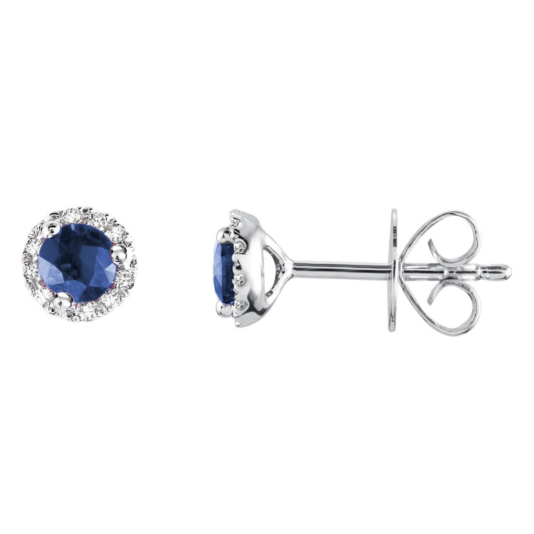 1 CTW Round Blue Sapphire Stud Earrings in 14K White Gold (MV3235)