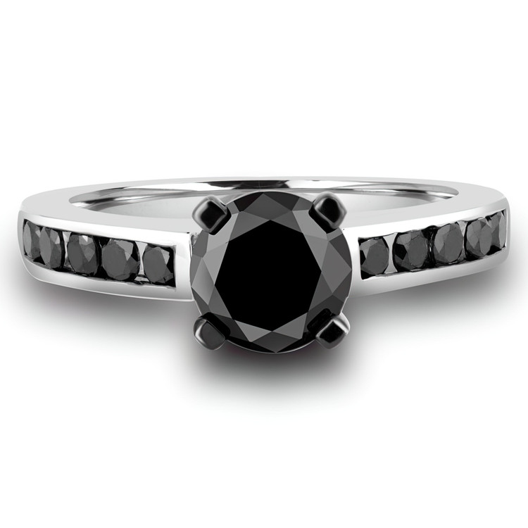 1 CTW Round Black Diamond Solitaire with Accents Engagement Ring in 10K White Gold (MDR130079)