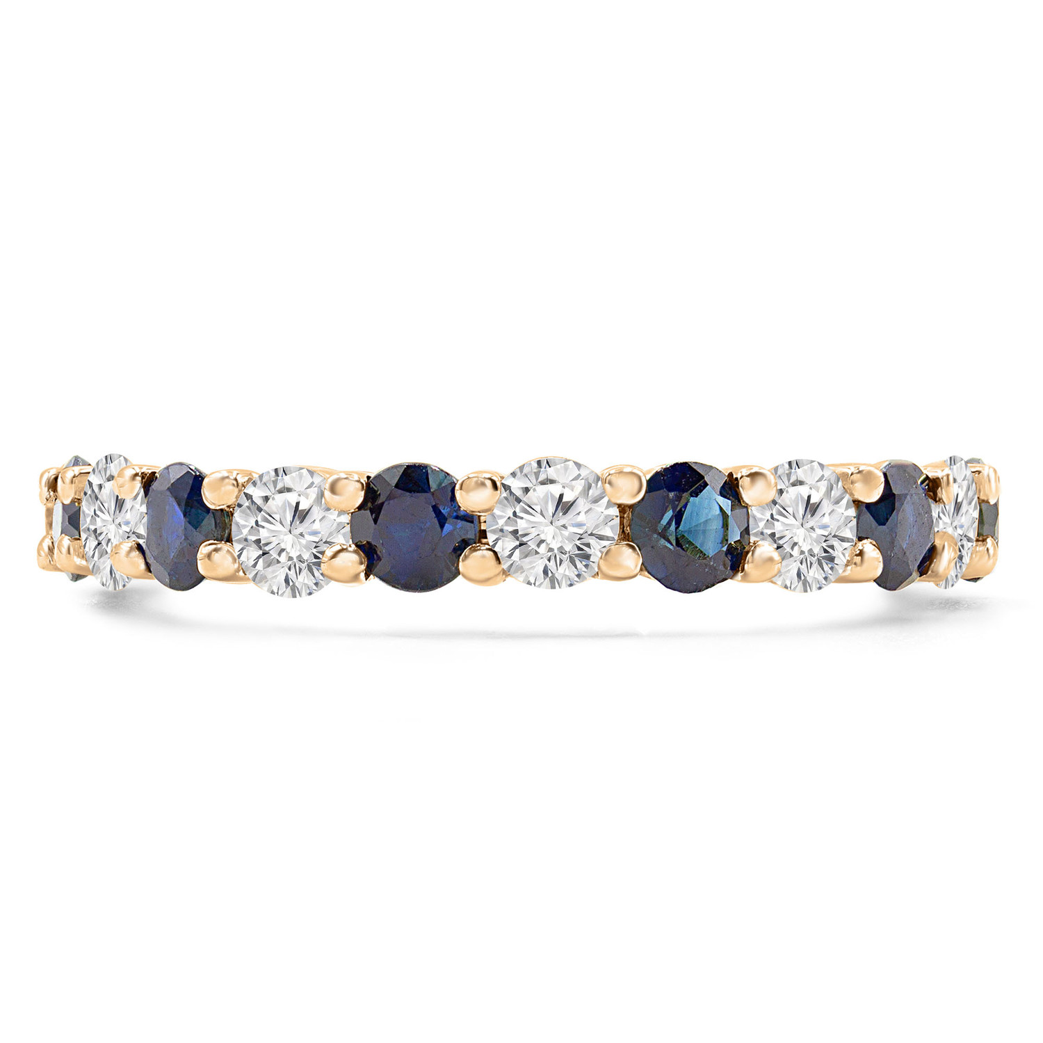 2 1/2 CTW Round Diamond 3/4 Way Alternating Blue Sapphires Semi-Eternity Wedding Band Ring in 14K Yellow Gold (MD210004)