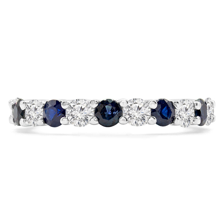 2 3/5 CTW Round Diamond 3/4 Way Alternating Blue Sapphires Semi-Eternity Wedding Band Ring in 14K White Gold (MD210005)
