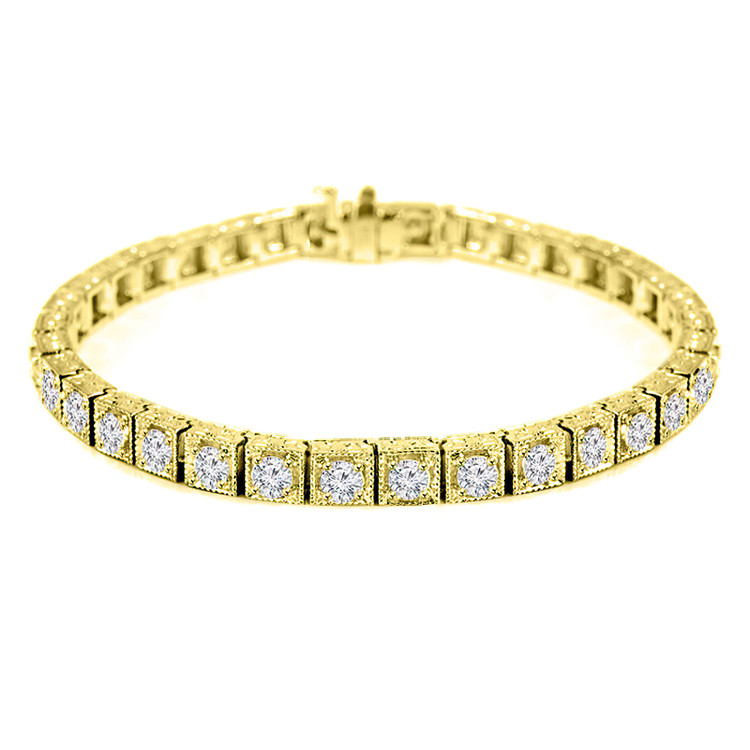 3 4/5 CTW Round Diamond Milgrained Tennis Bracelet in 14K Yellow Gold (MD210022)