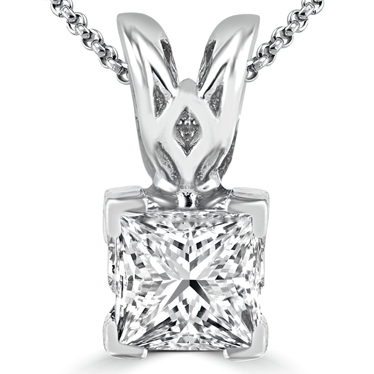 1/5 CT Princess Diamond Solitaire Pendant Necklace in 14K White Gold (MD210036)