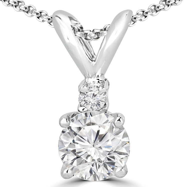 1/3 CTW Round Diamond Solitaire with Accents Pendant Necklace in 14K White Gold (MD210038)