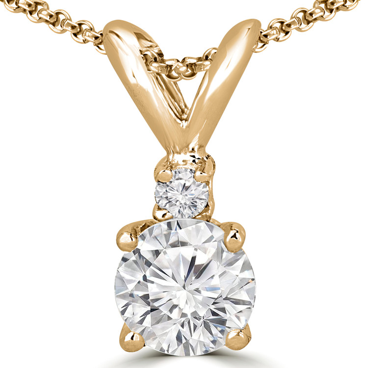 1/3 CTW Round Diamond Solitaire with Accents Pendant Necklace in 14K Yellow Gold (MD210041)